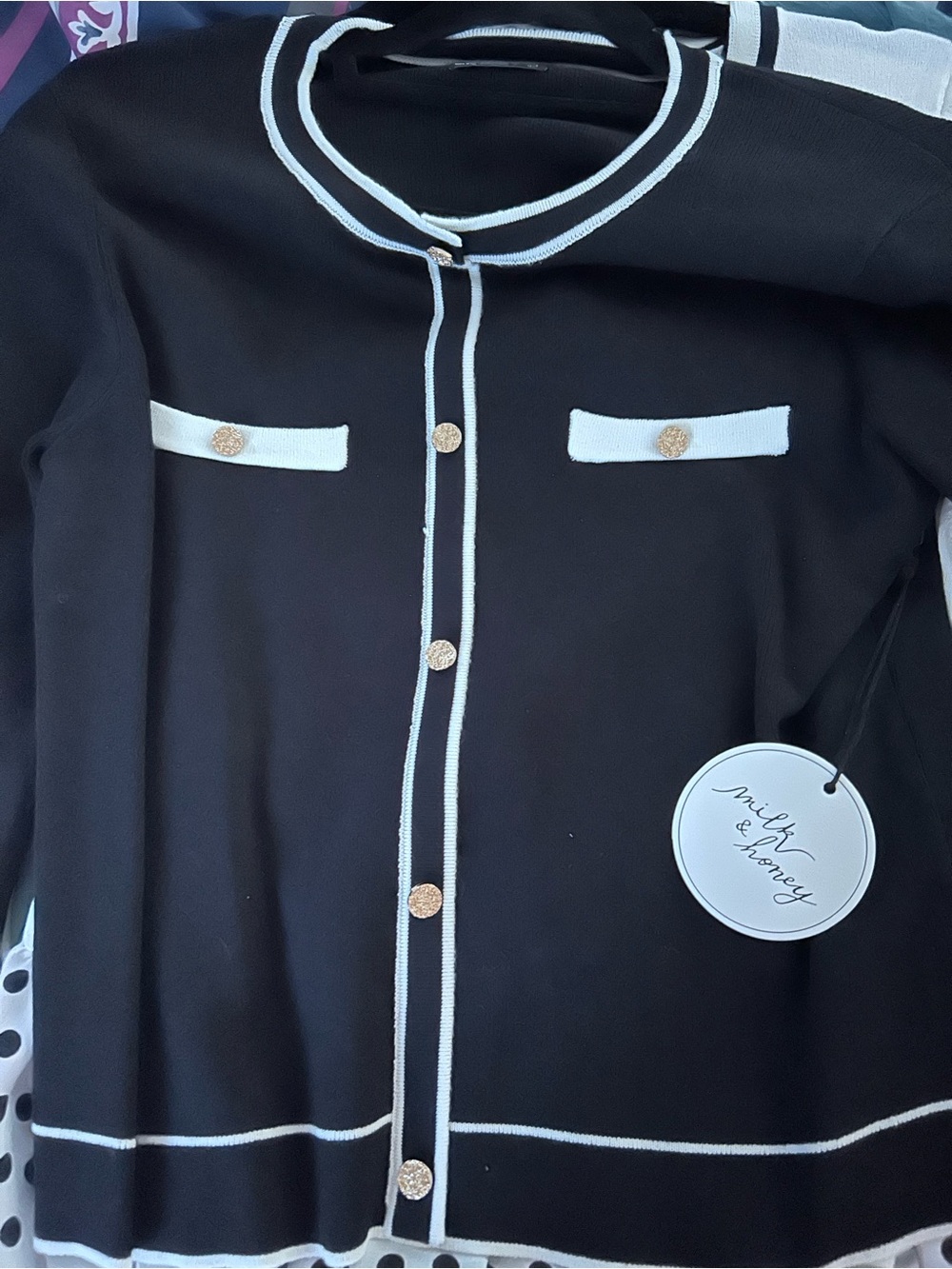 Milk & Honey Black Pajama Top with White Trim